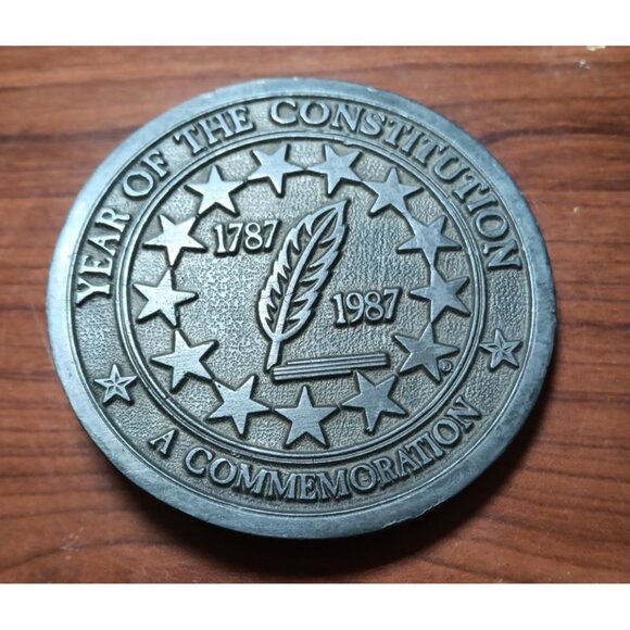 VTG Mens Belt Buckle Year of the Constitution 1787 - 1987 A Commemoration Pewter - Picture 1 of 5